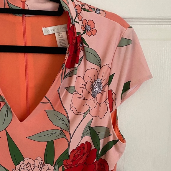 BOGO! NWT London Times Floral Print Cap Sleeve Sheath Dress In Pink size 10 - Picture 5 of 13
